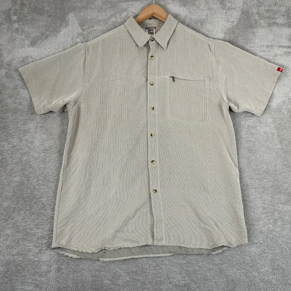 The North Face Shirt Mens Large Tan Micro Check Modal Blend Hiking Outdoors